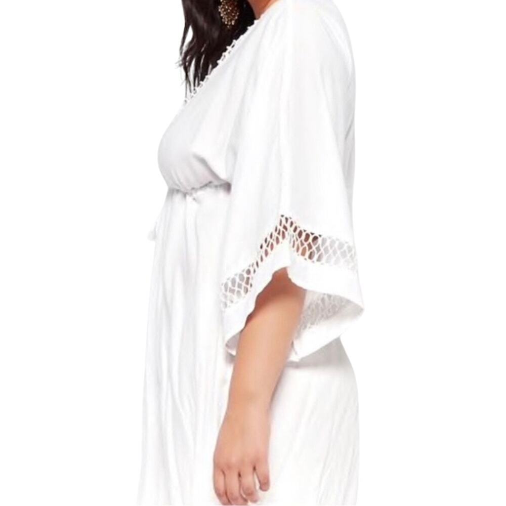 Raviya White Crochet Trim Kimono Swim Cover-Up Dress L Resort Boho - Picture 2 of 8